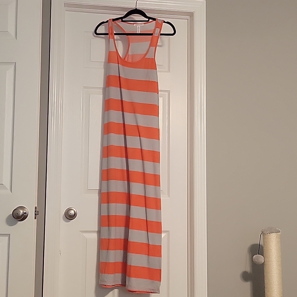 Gray and peach striped maxi